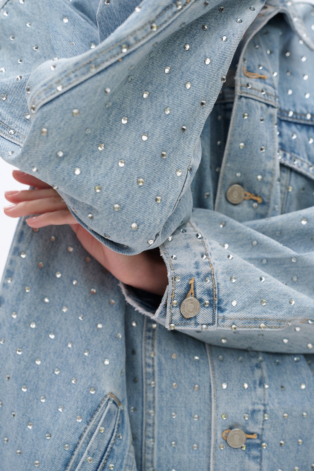 Bayeas Light Wash Embellished Long Sleeve Denim Jacket