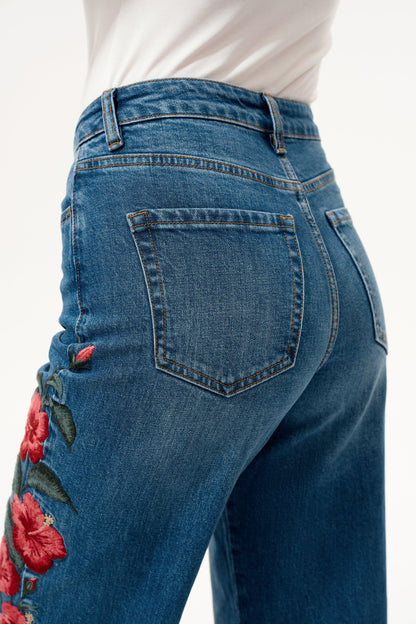 Bayeas Paris Embroidered High Rise Straight Leg Jeans