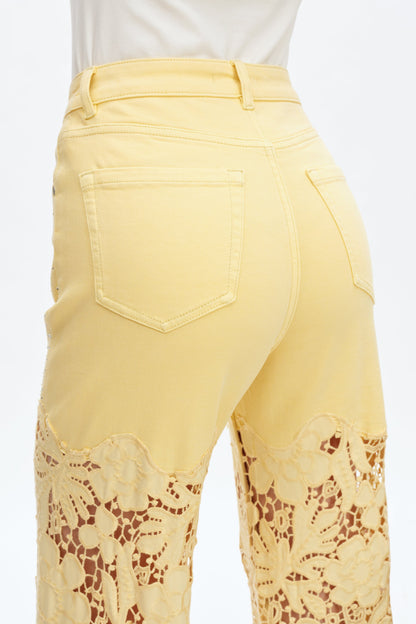 Bayeas Flora high Rise Butter Yellow wide leg jeans