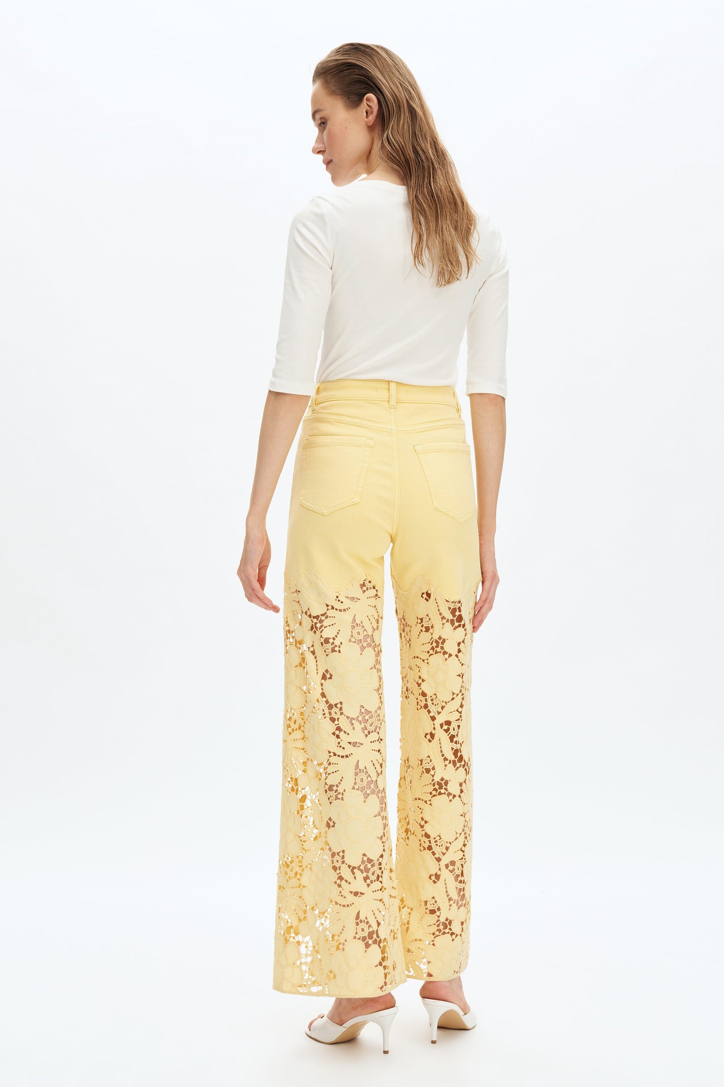 Bayeas Flora high Rise Butter Yellow wide leg jeans