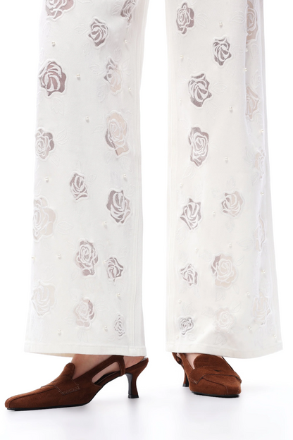 Bayeas Rose Cutout Mid Rise Wide Leg Jeans