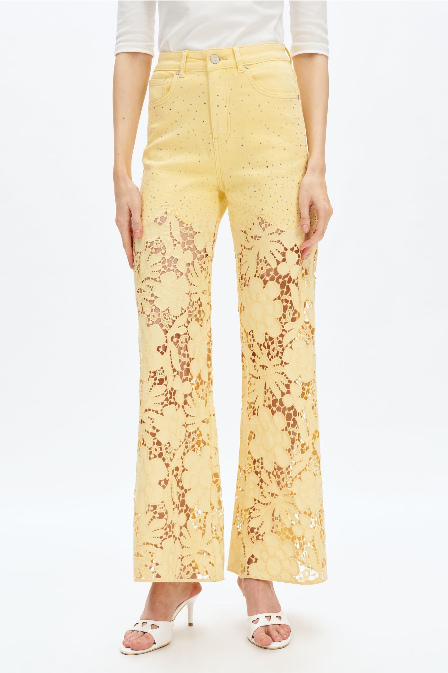 Bayeas Flora high Rise Butter Yellow wide leg jeans