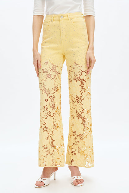 Bayeas Flora high Rise Butter Yellow wide leg jeans