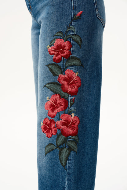 Bayeas Paris Embroidered High Rise Straight Leg Jeans