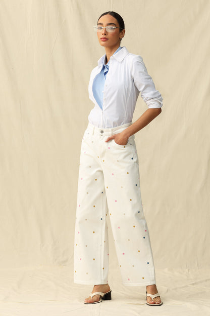 Bayeas High Rise Wide Leg Jeans with Multicolor Embroidery