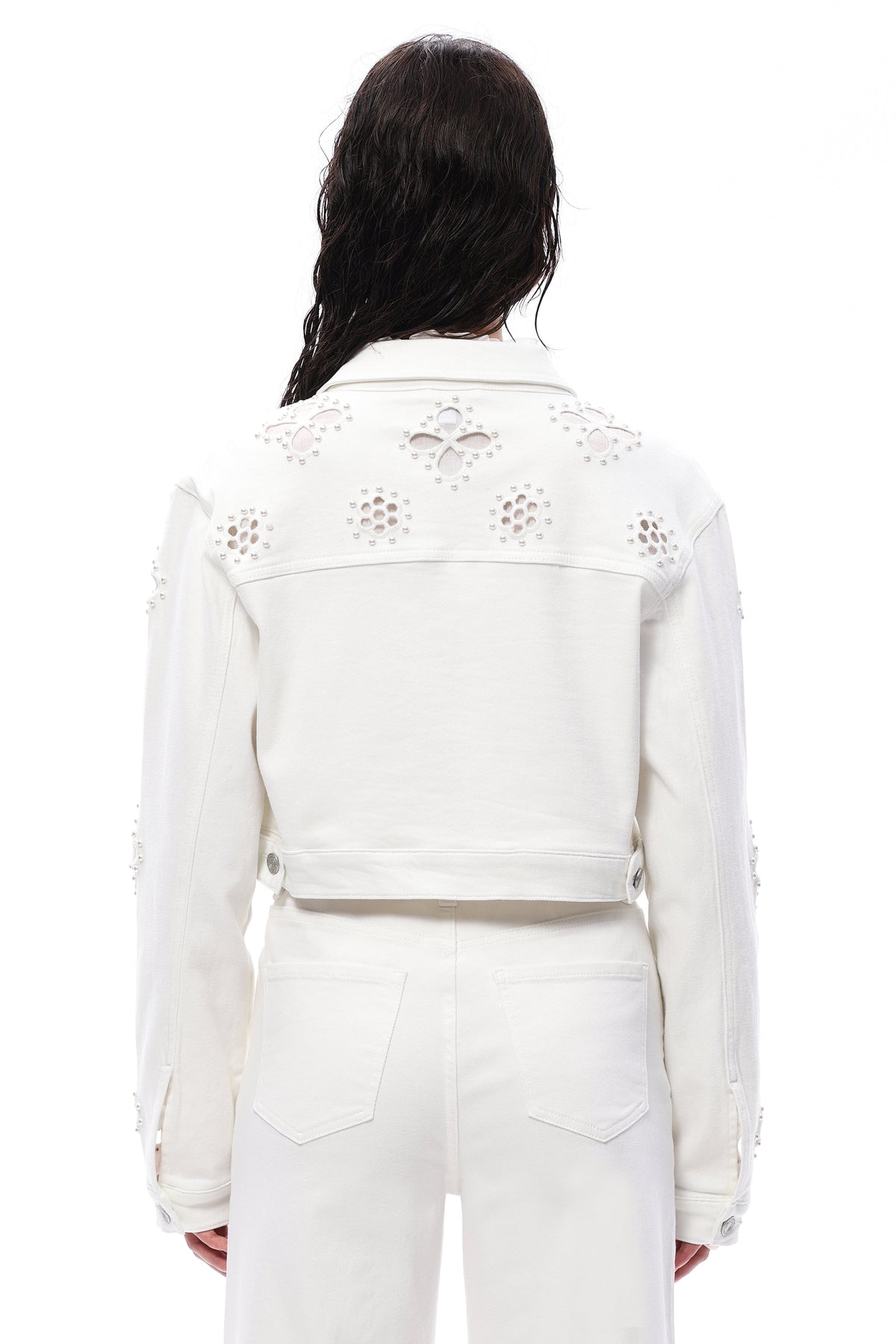 Bayeas Pear Eyelet Long Sleeve White Denim Jacket