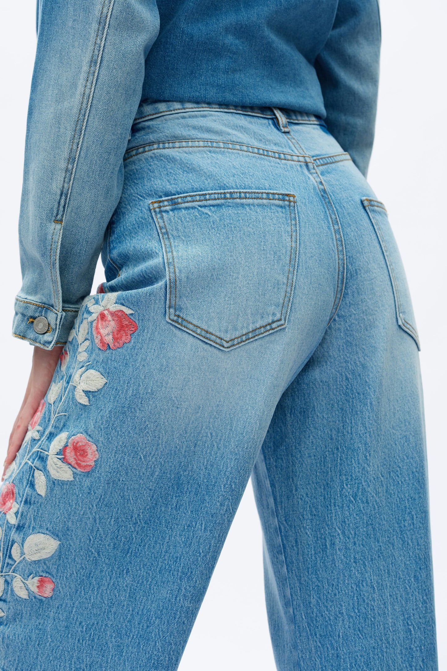 Bayeas Tokio 32" Floral Embroidered High Rise Barrel Jeans