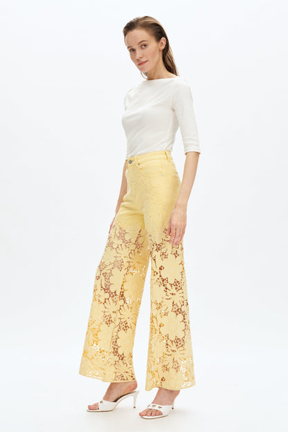 Bayeas Flora high Rise Butter Yellow wide leg jeans