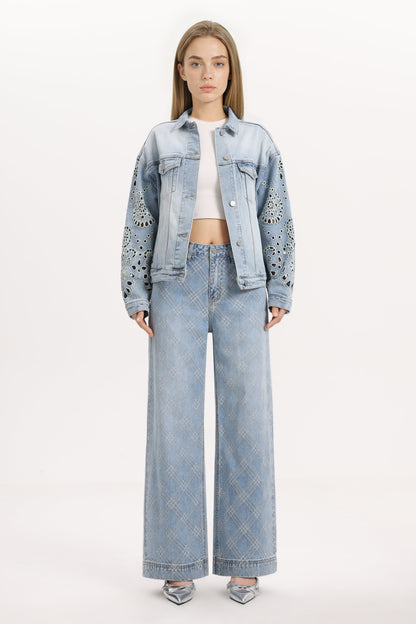 Bayeas Gaia Ombre Wash Eyelet Detail Long Sleeve Denim Jacket