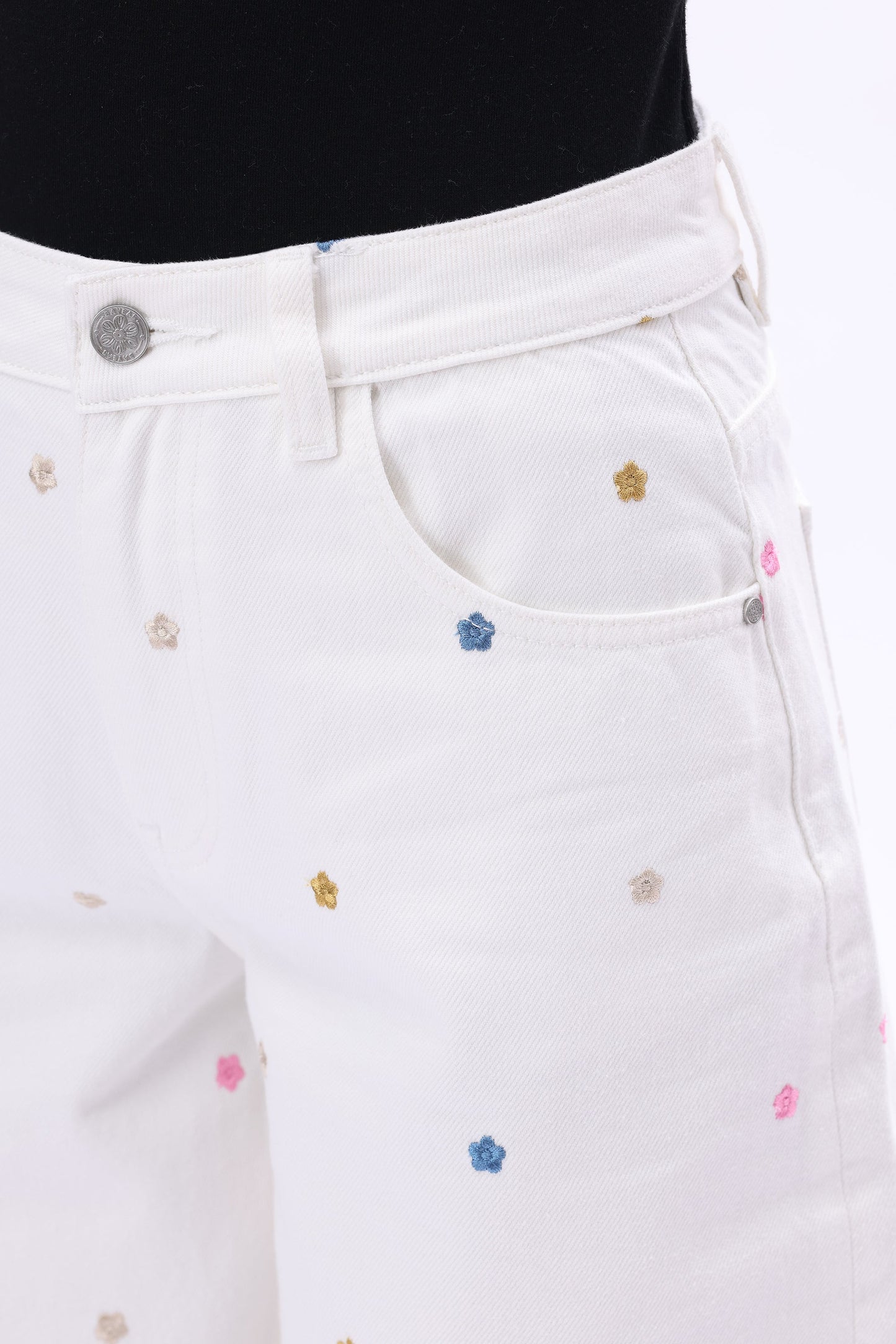Bayeas Berlin High Rise Barrel Jeans with Multicolor Embroidery