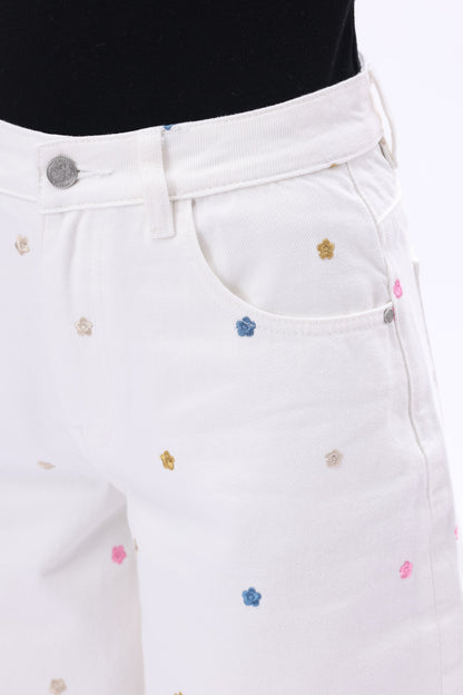 Bayeas Berlin High Rise Barrel Jeans with Multicolor Embroidery