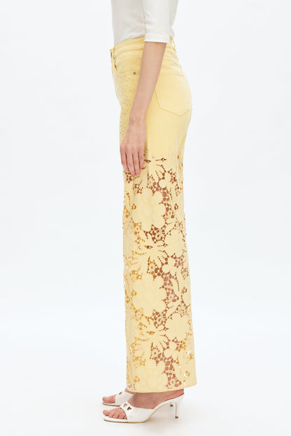 Bayeas Flora high Rise Butter Yellow wide leg jeans