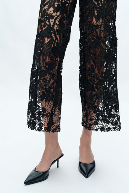 Bayeas Crystal Embellished Black Lace Jeans