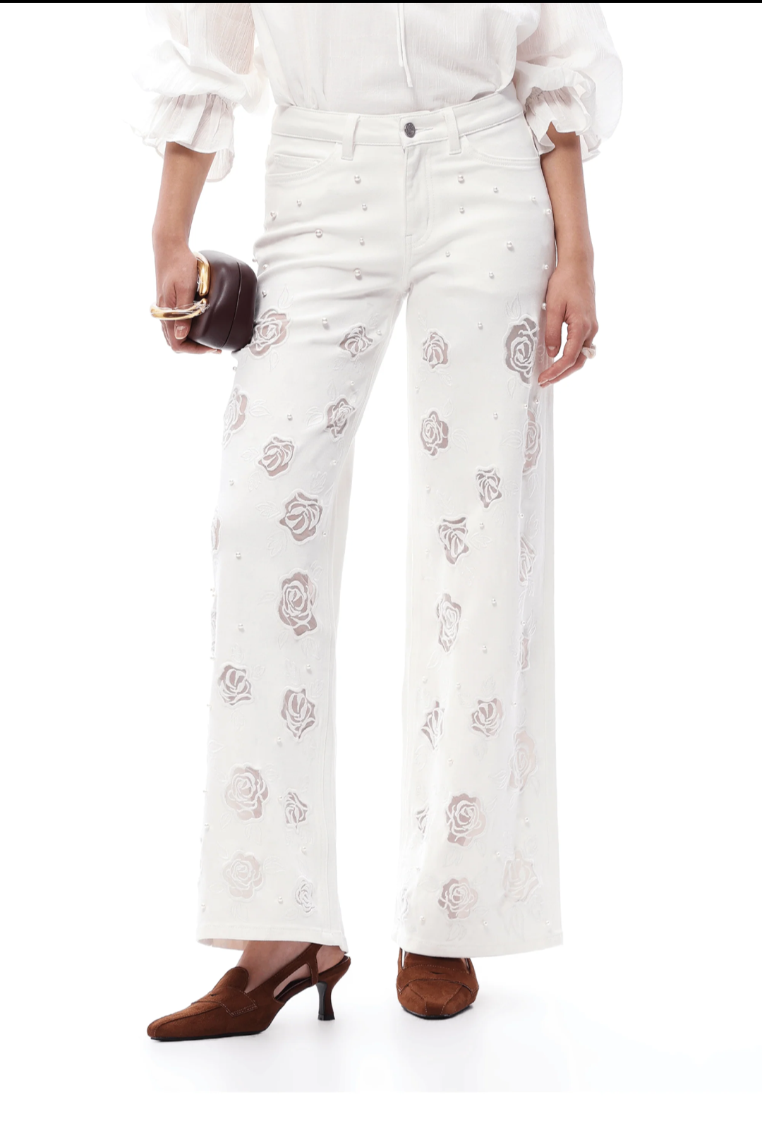 Bayeas Rose Cutout Mid Rise Wide Leg Jeans