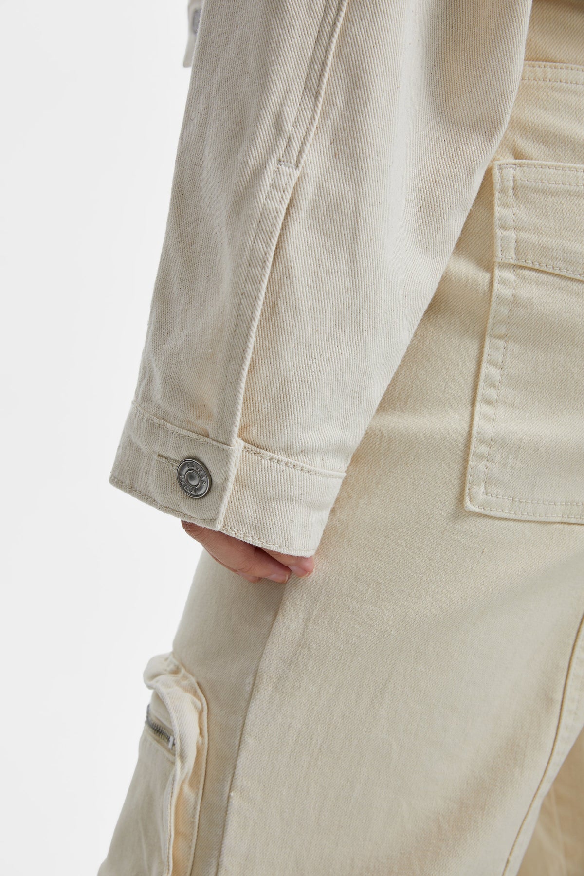 Bayeas Cropped Natural Cream Long Sleeve Denim Jacket