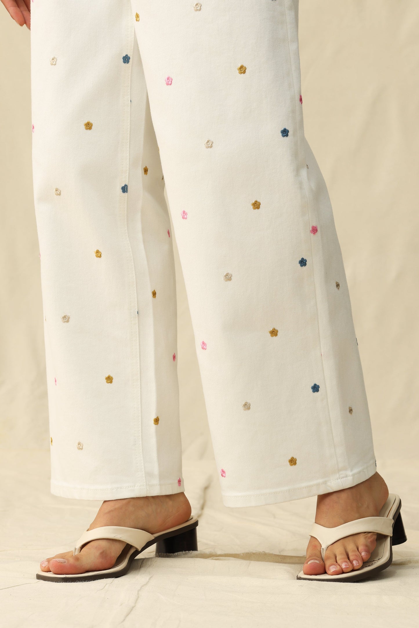 Bayeas High Rise Wide Leg Jeans with Multicolor Embroidery