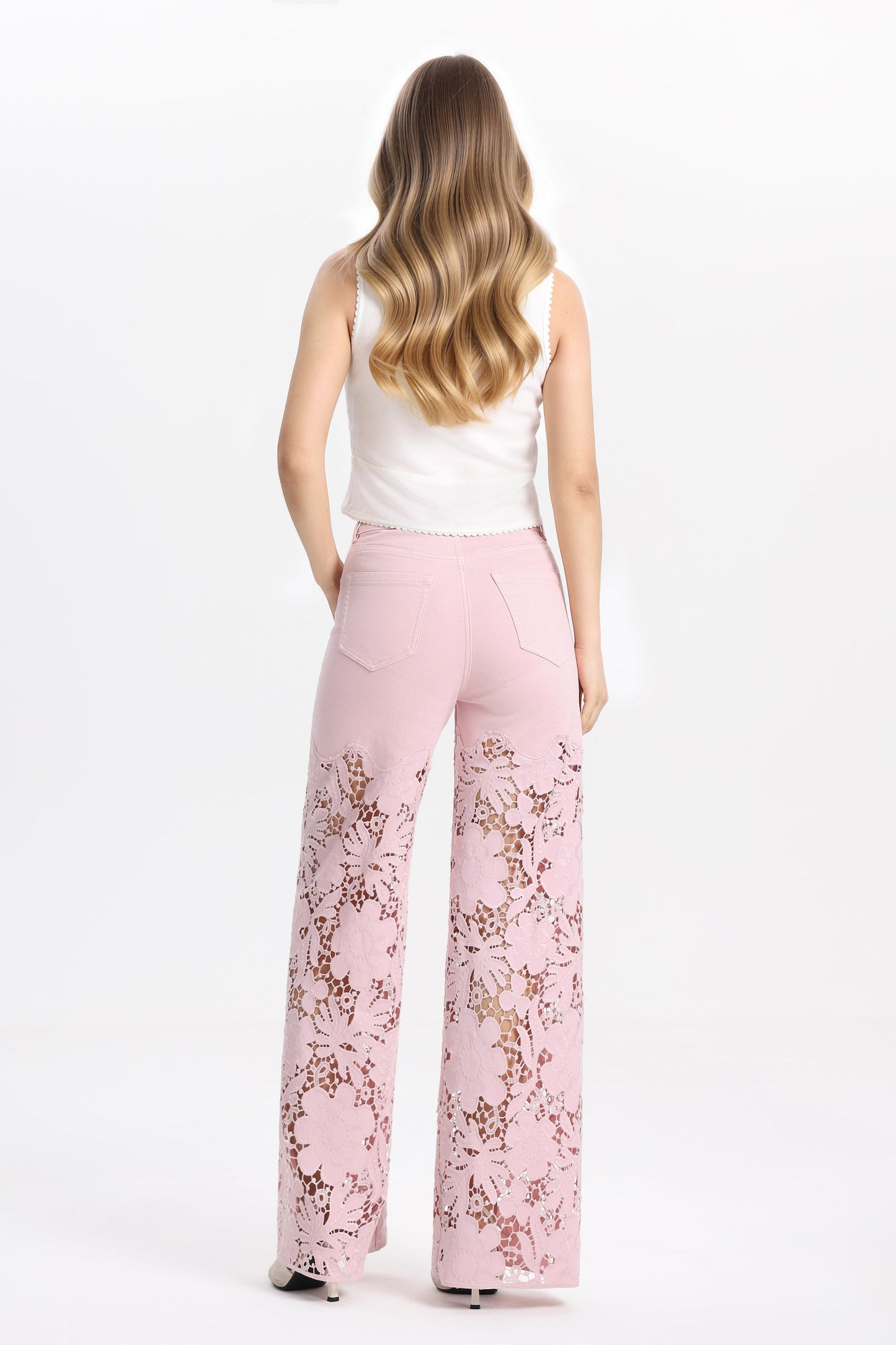 Bayeas Flora high Rise Lavender Pink Wide Leg Jeans