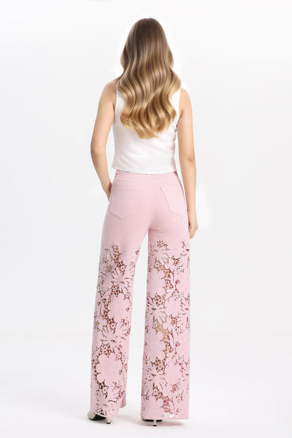 Bayeas Flora high Rise Lavender Pink Wide Leg Jeans