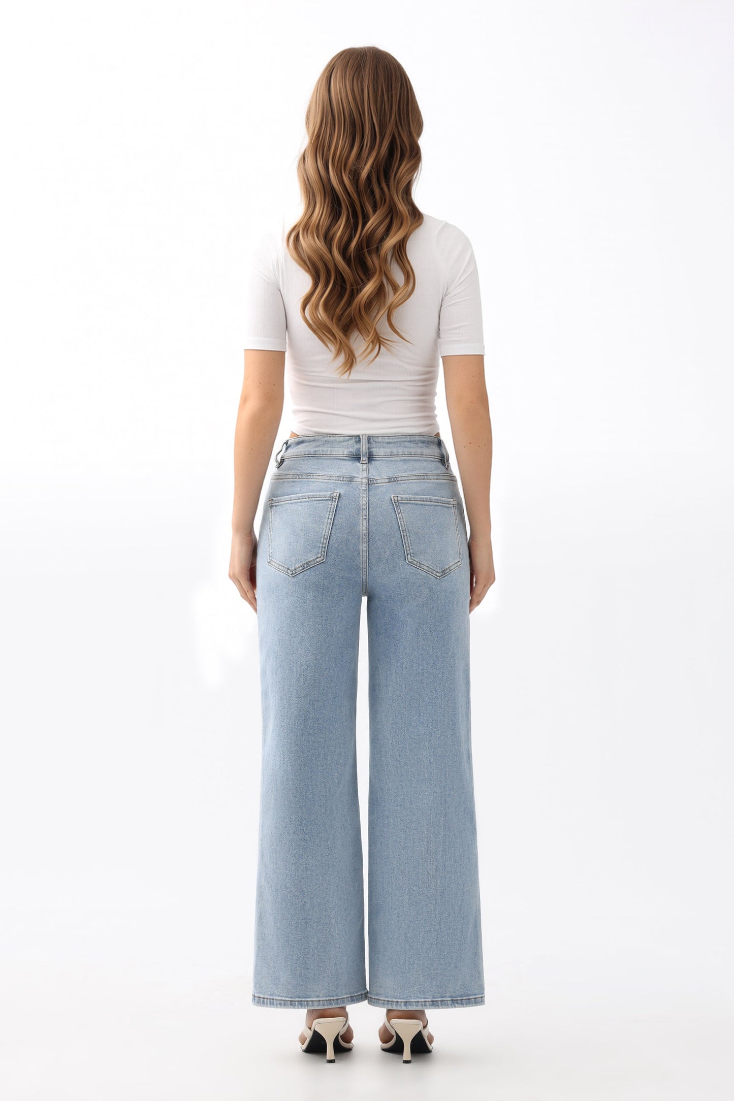 Bayeas Eyelet and Pearl Embellished High Rise Straight Jeans