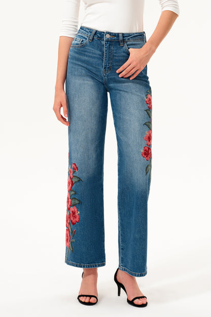 Bayeas Paris Embroidered High Rise Straight Leg Jeans