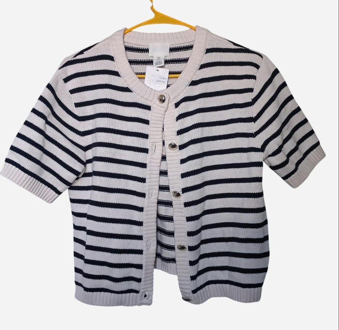 NWT H&M Black and White Striped Knitted Cropped Cardigan Size M