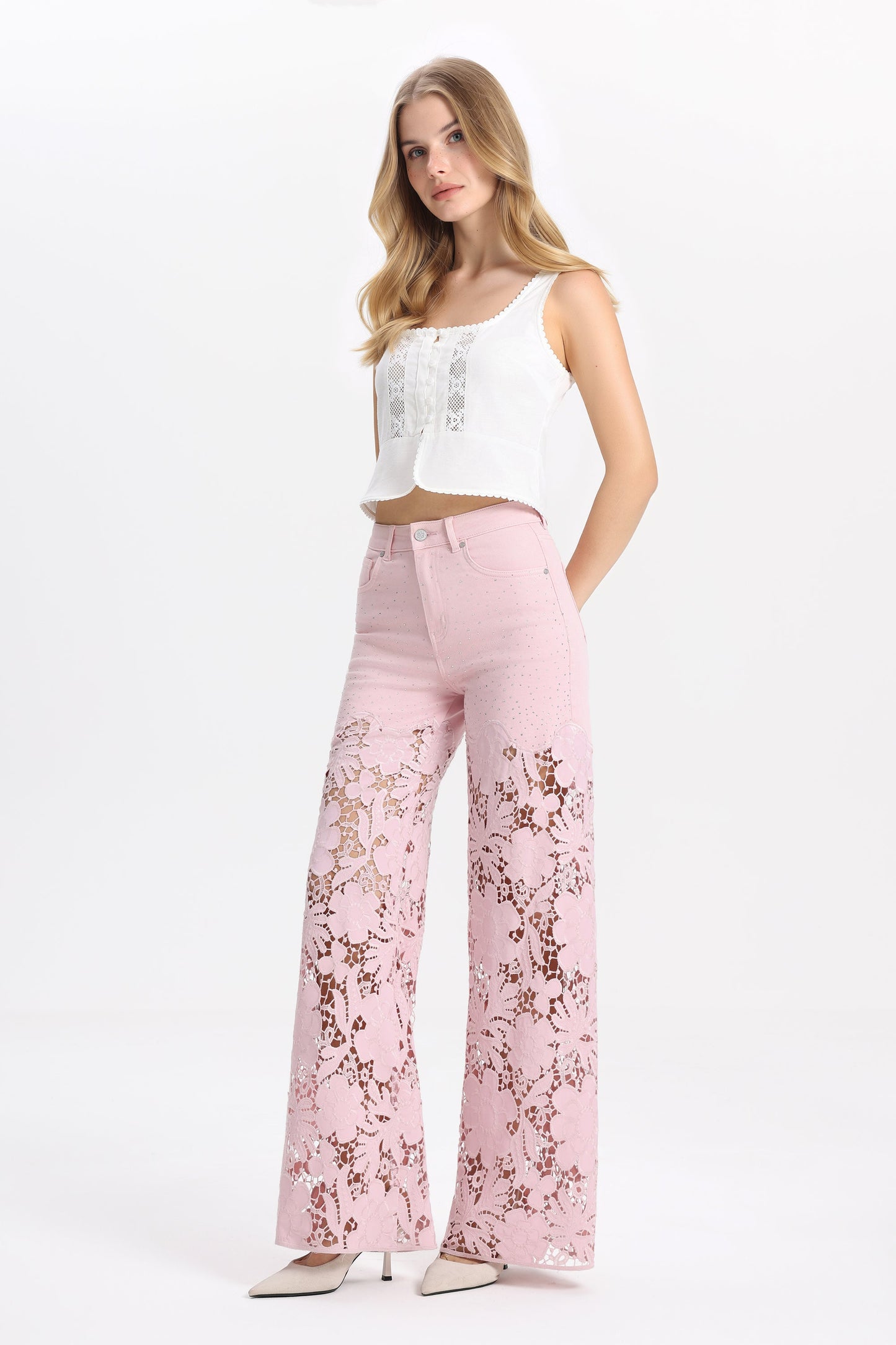 Bayeas Flora high Rise Lavender Pink Wide Leg Jeans