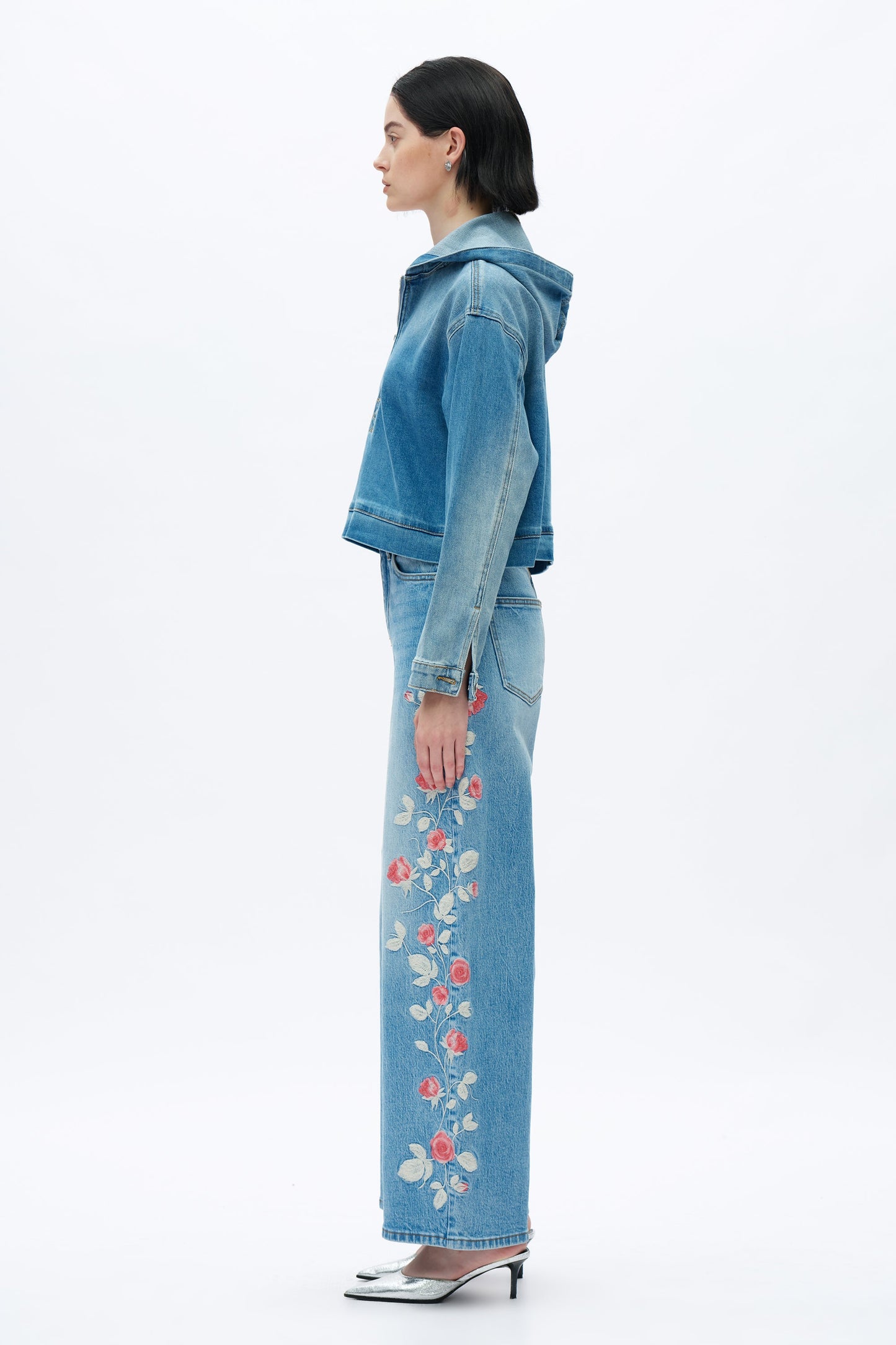 Bayeas Tokio 32" Floral Embroidered High Rise Barrel Jeans