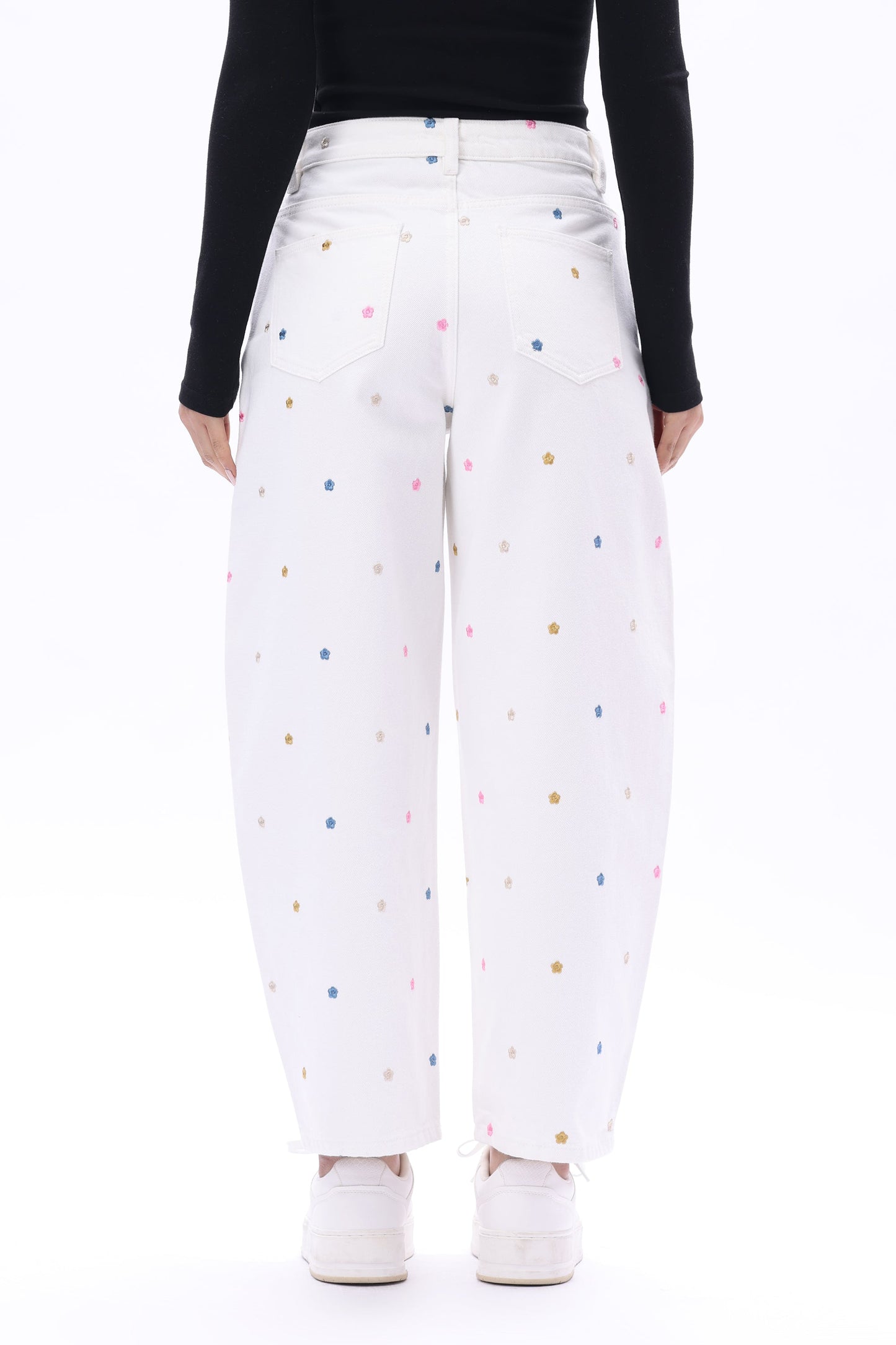 Bayeas Berlin High Rise Barrel Jeans with Multicolor Embroidery
