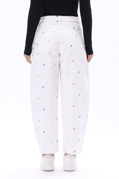 Bayeas Berlin High Rise Barrel Jeans with Multicolor Embroidery