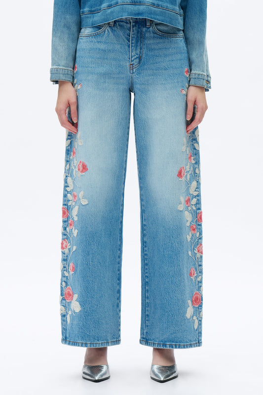 Bayeas Tokio 32" Floral Embroidered High Rise Barrel Jeans