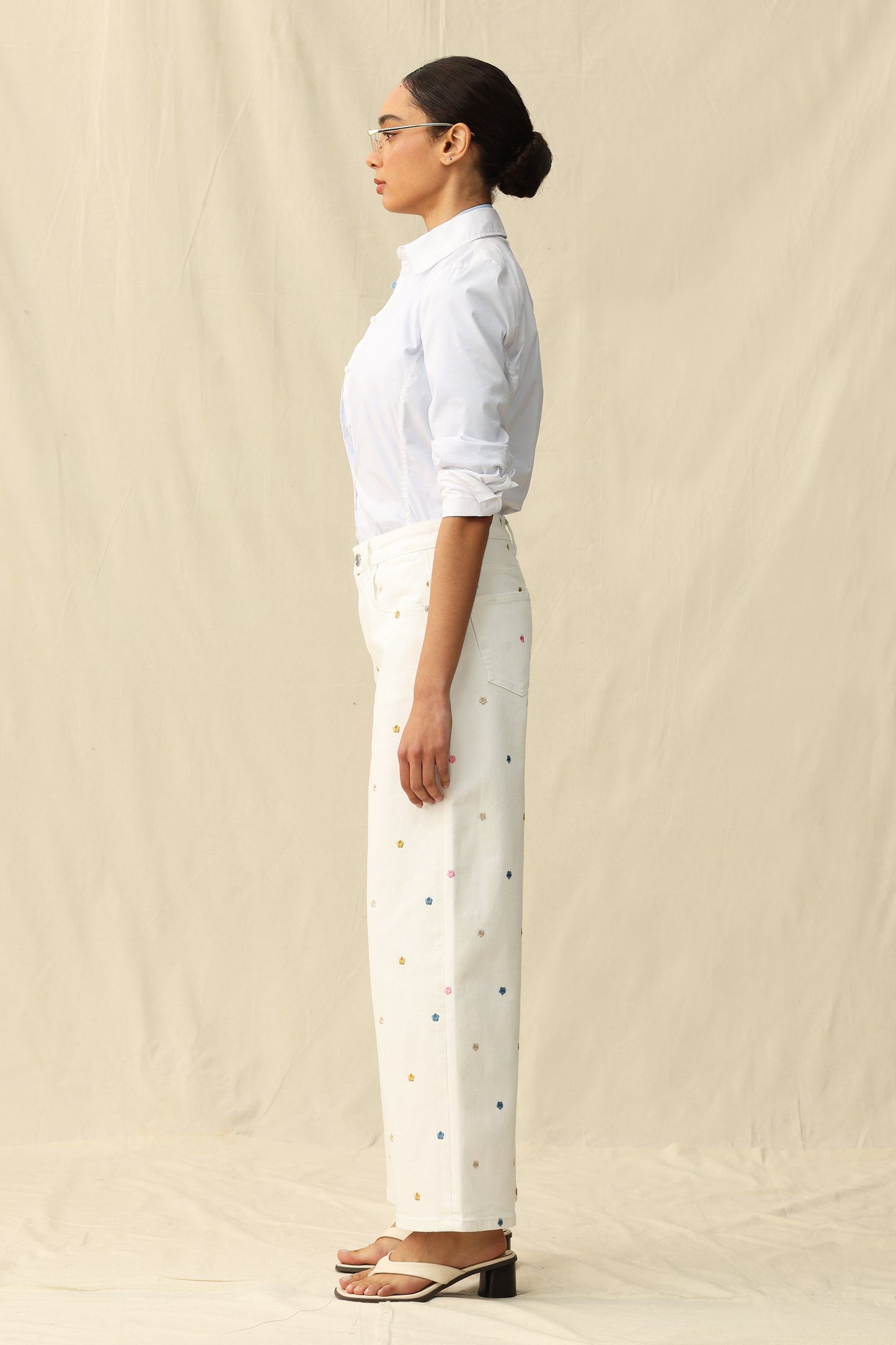 Bayeas High Rise Wide Leg Jeans with Multicolor Embroidery