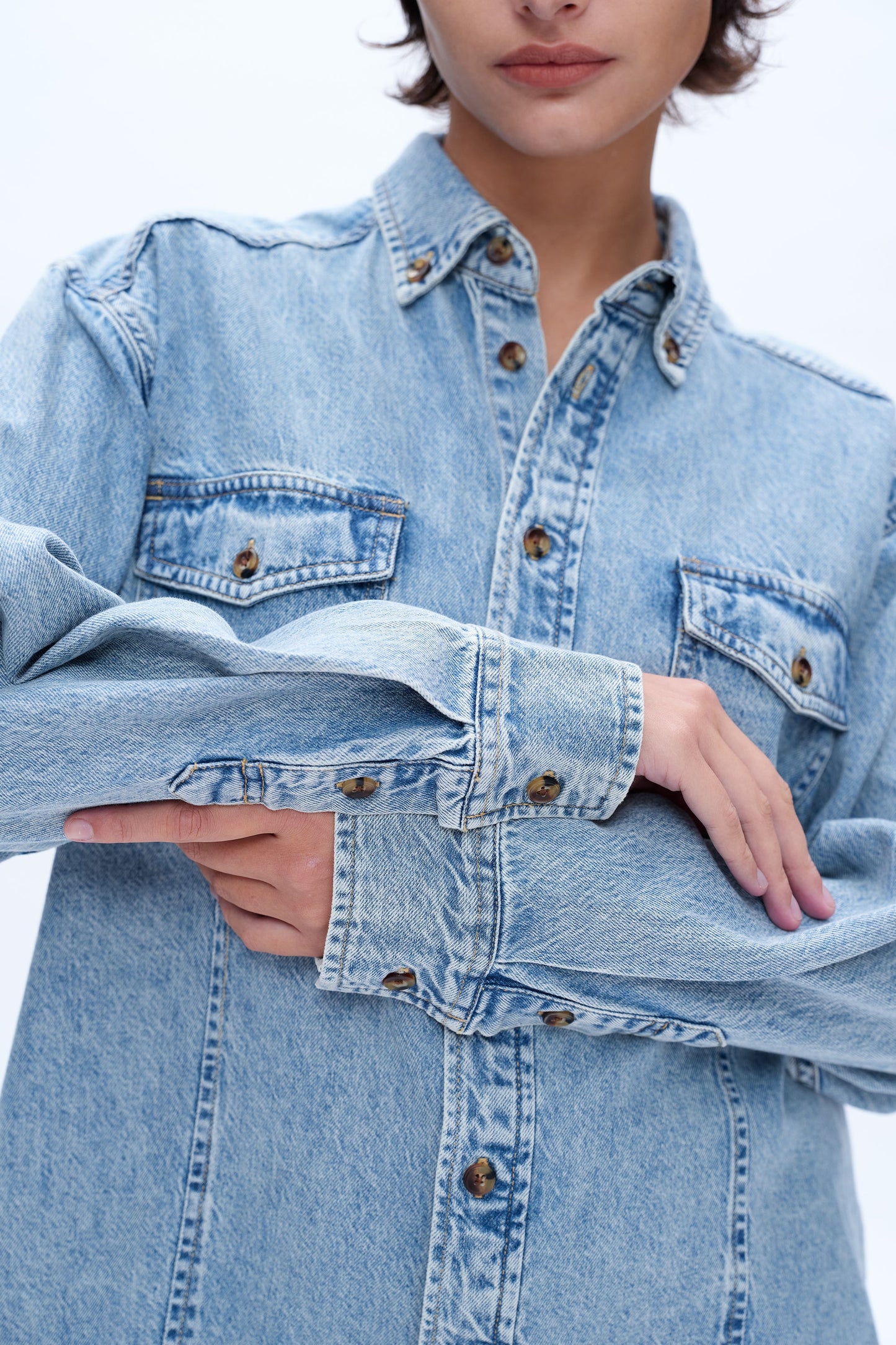 Bayeas Classic Long Sleeve Oversized Denim Button Down Shirt