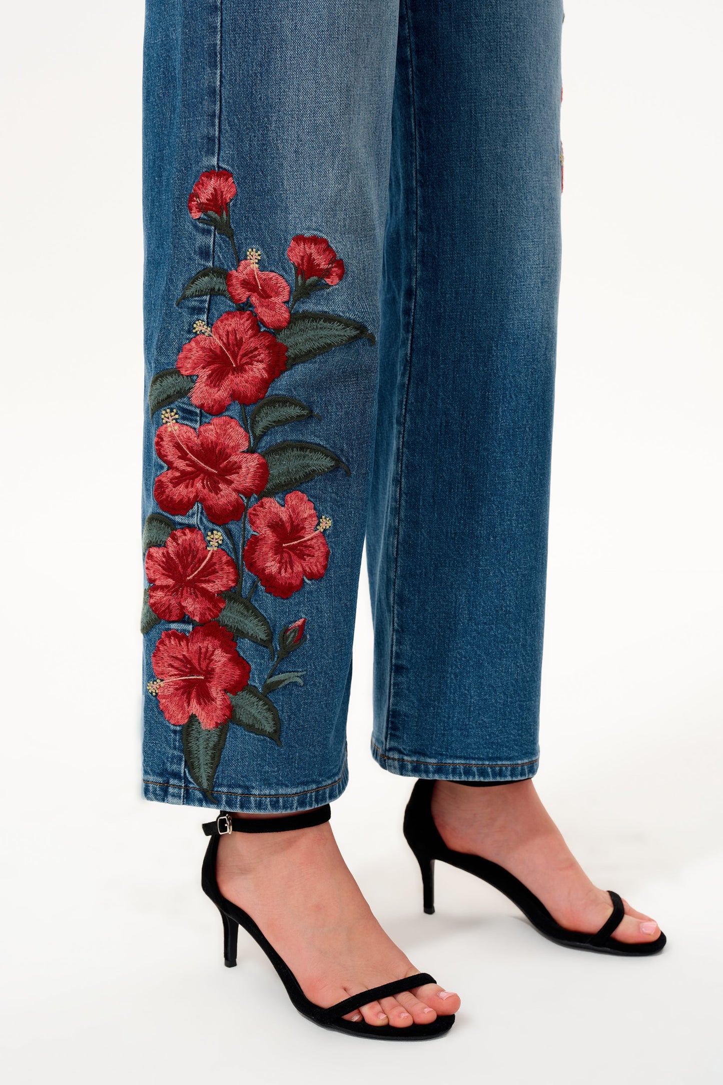 Bayeas Paris Embroidered High Rise Straight Leg Jeans
