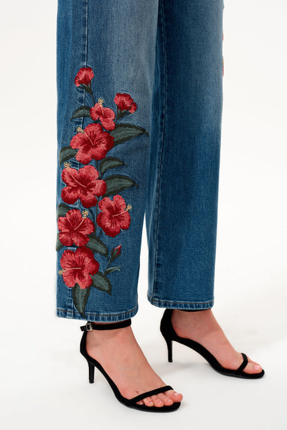Bayeas Paris Embroidered High Rise Straight Leg Jeans