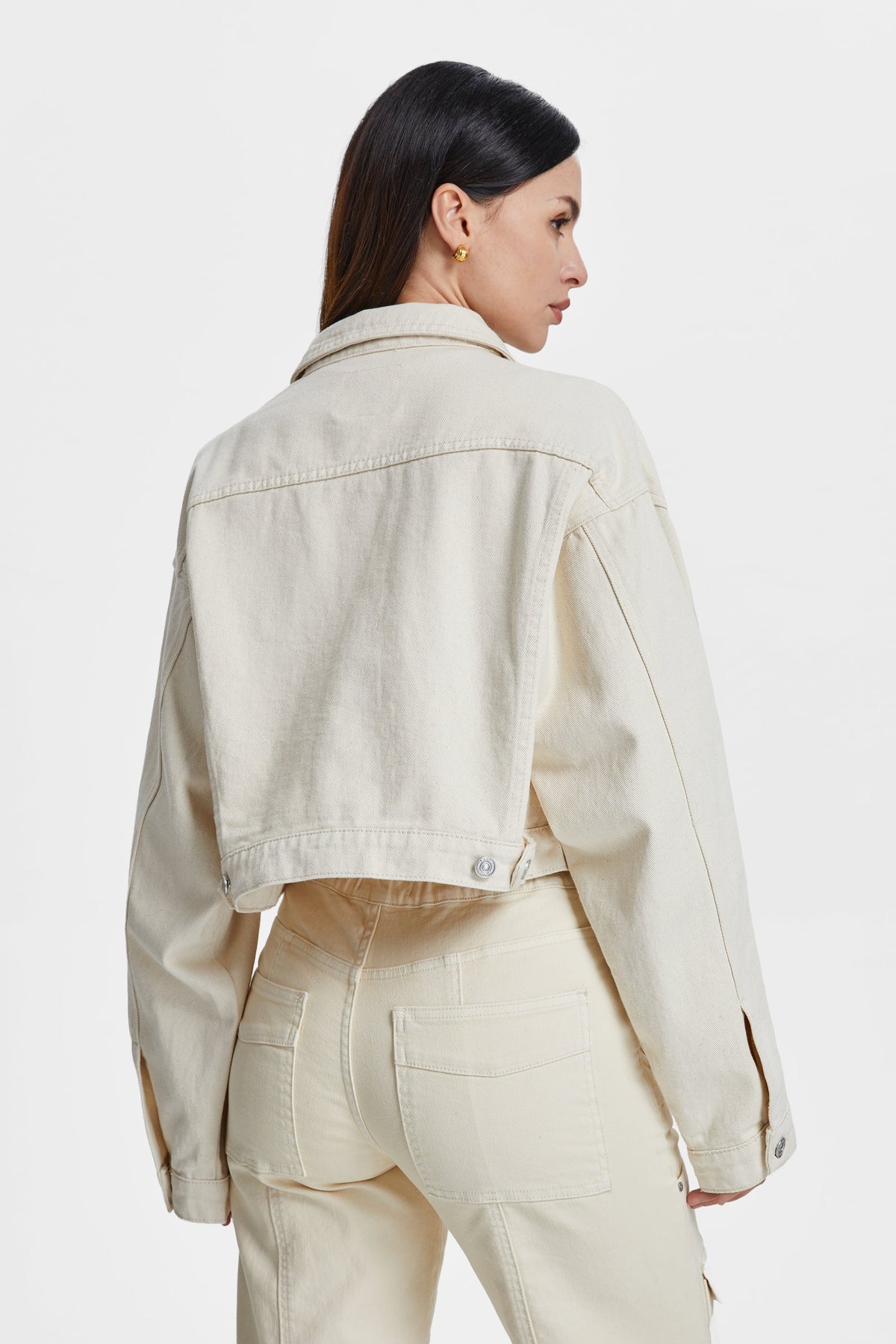 Bayeas Cropped Natural Cream Long Sleeve Denim Jacket