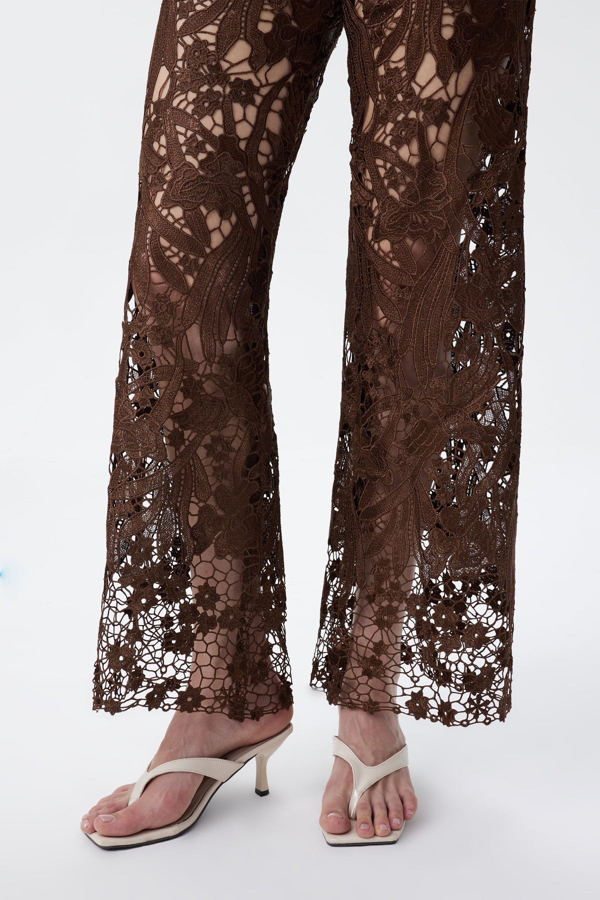 Bayeas Crystal Embellished Chocolate Lace Jeans