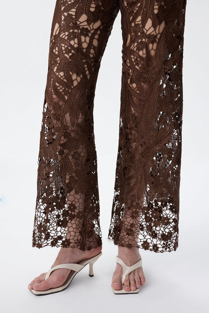 Bayeas Crystal Embellished Chocolate Lace Jeans