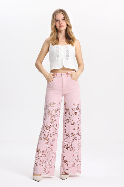 Bayeas Flora high Rise Lavender Pink Wide Leg Jeans