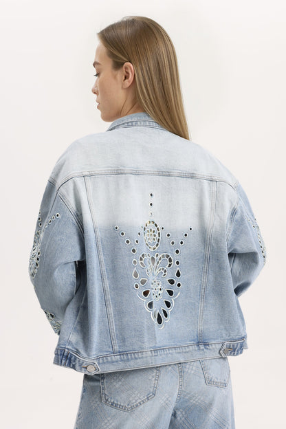 Bayeas Gaia Ombre Wash Eyelet Detail Long Sleeve Denim Jacket