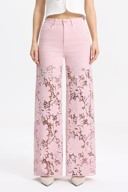 Bayeas Flora high Rise Lavender Pink Wide Leg Jeans