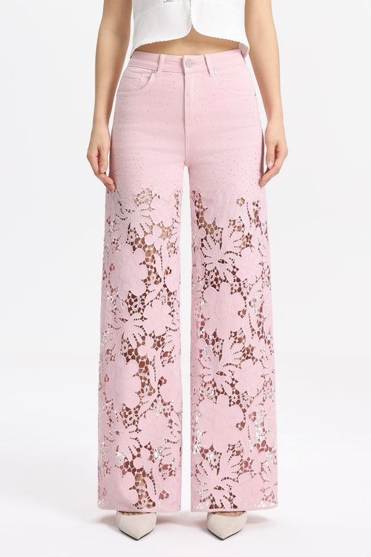 Bayeas Flora high Rise Lavender Pink Wide Leg Jeans