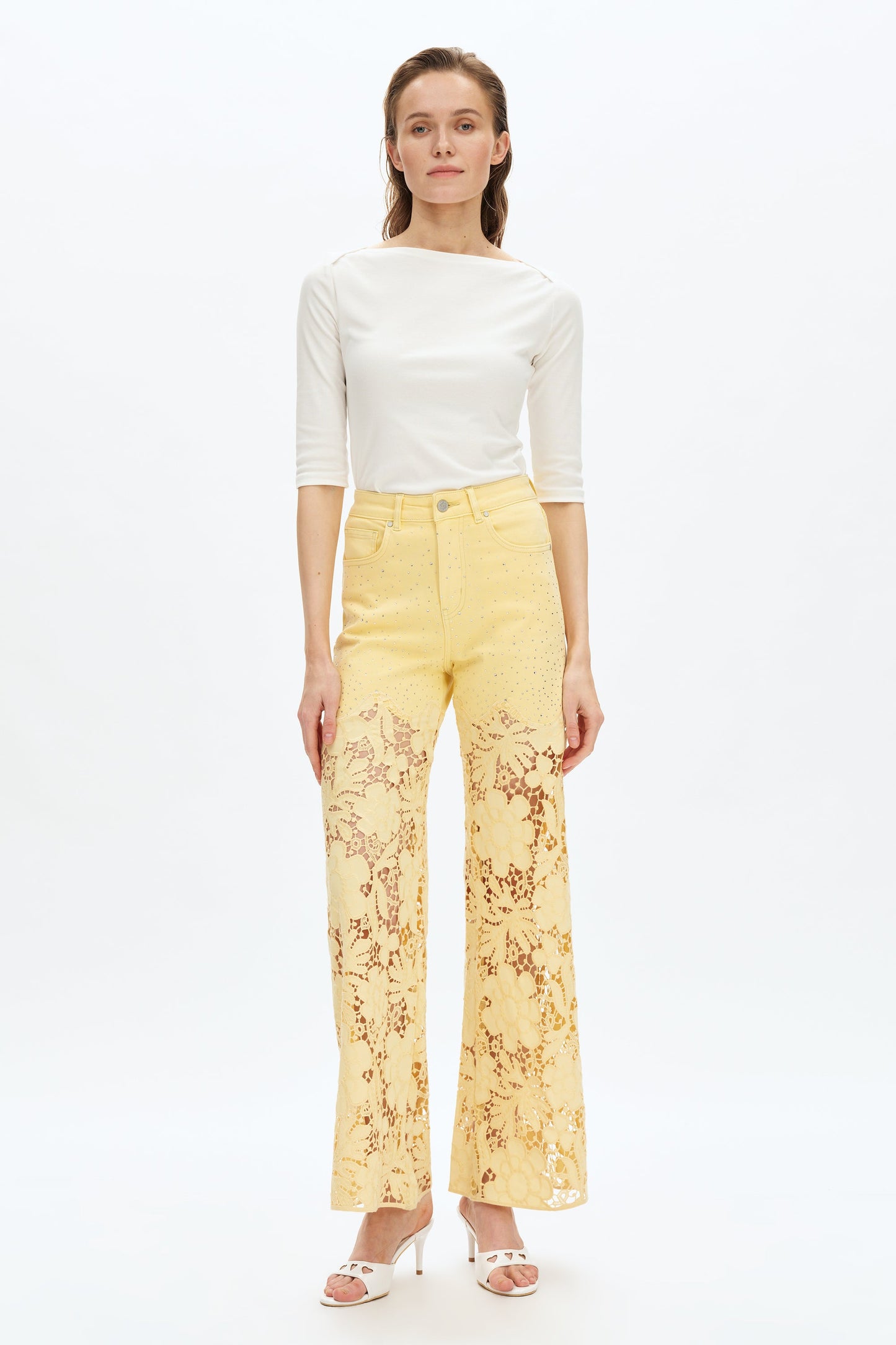 Bayeas Flora high Rise Butter Yellow wide leg jeans