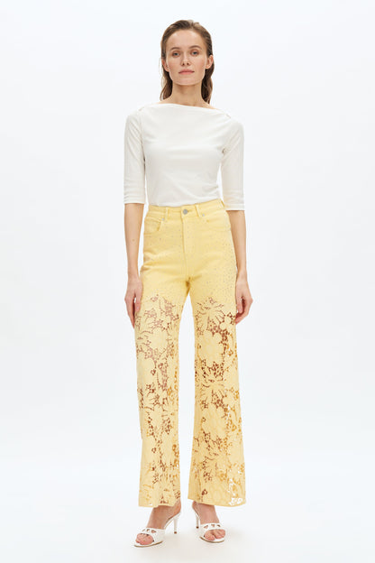 Bayeas Flora high Rise Butter Yellow wide leg jeans