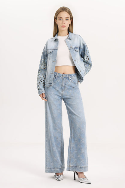 Bayeas Gaia Ombre Wash Eyelet Detail Long Sleeve Denim Jacket