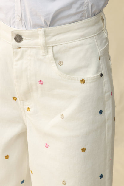 Bayeas High Rise Wide Leg Jeans with Multicolor Embroidery