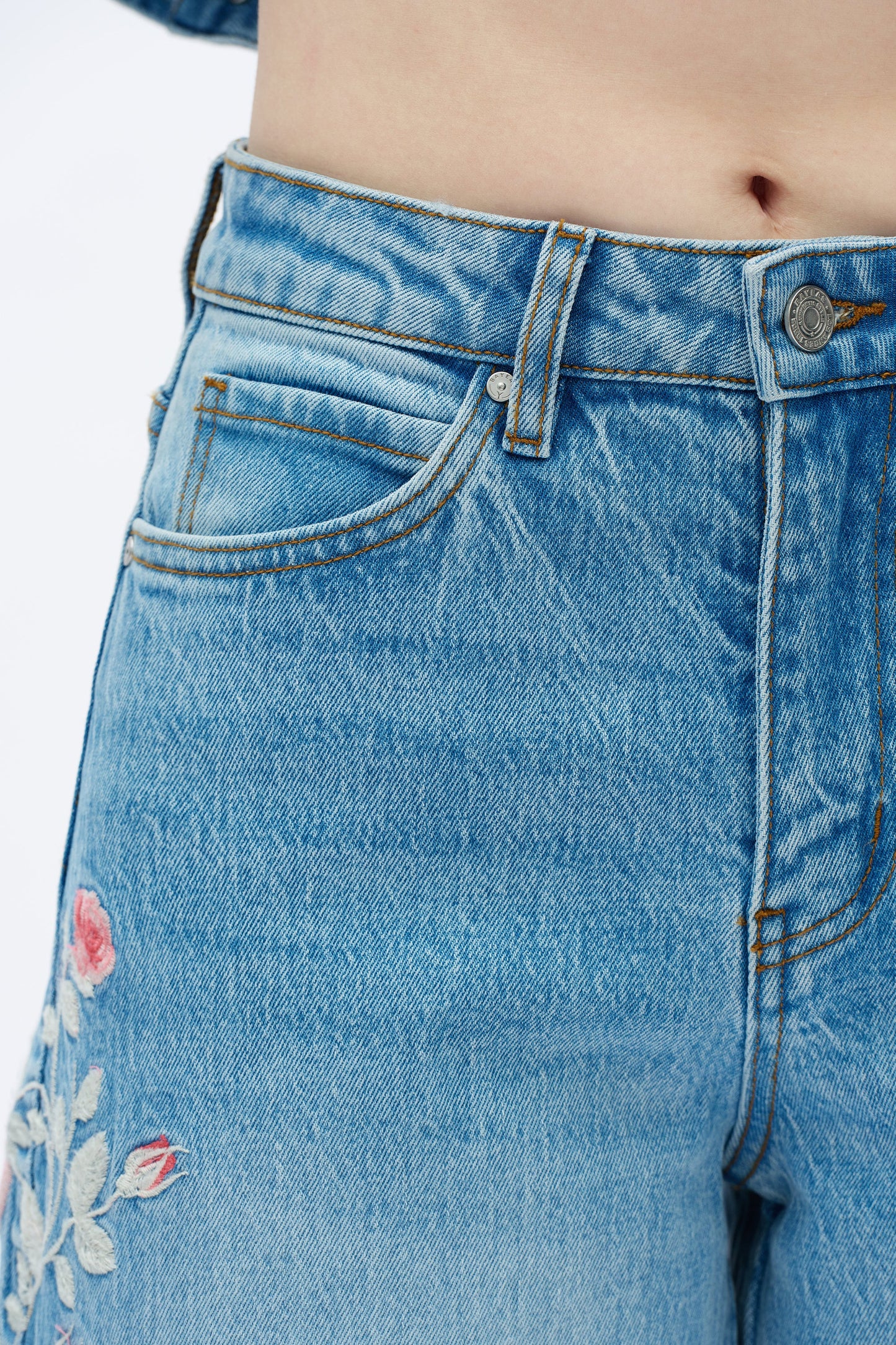 Bayeas Tokio 32" Floral Embroidered High Rise Barrel Jeans