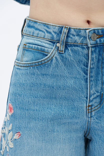 Bayeas Tokio 32" Floral Embroidered High Rise Barrel Jeans