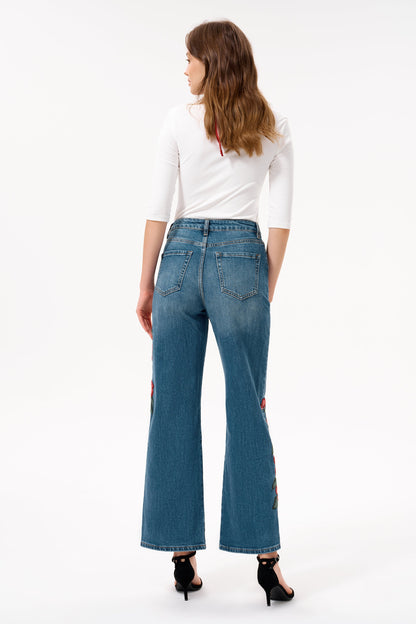Bayeas Paris Embroidered High Rise Straight Leg Jeans