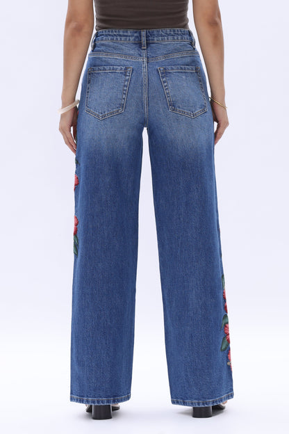 Bayeas Paris Embroidered High Rise Straight Leg Jeans