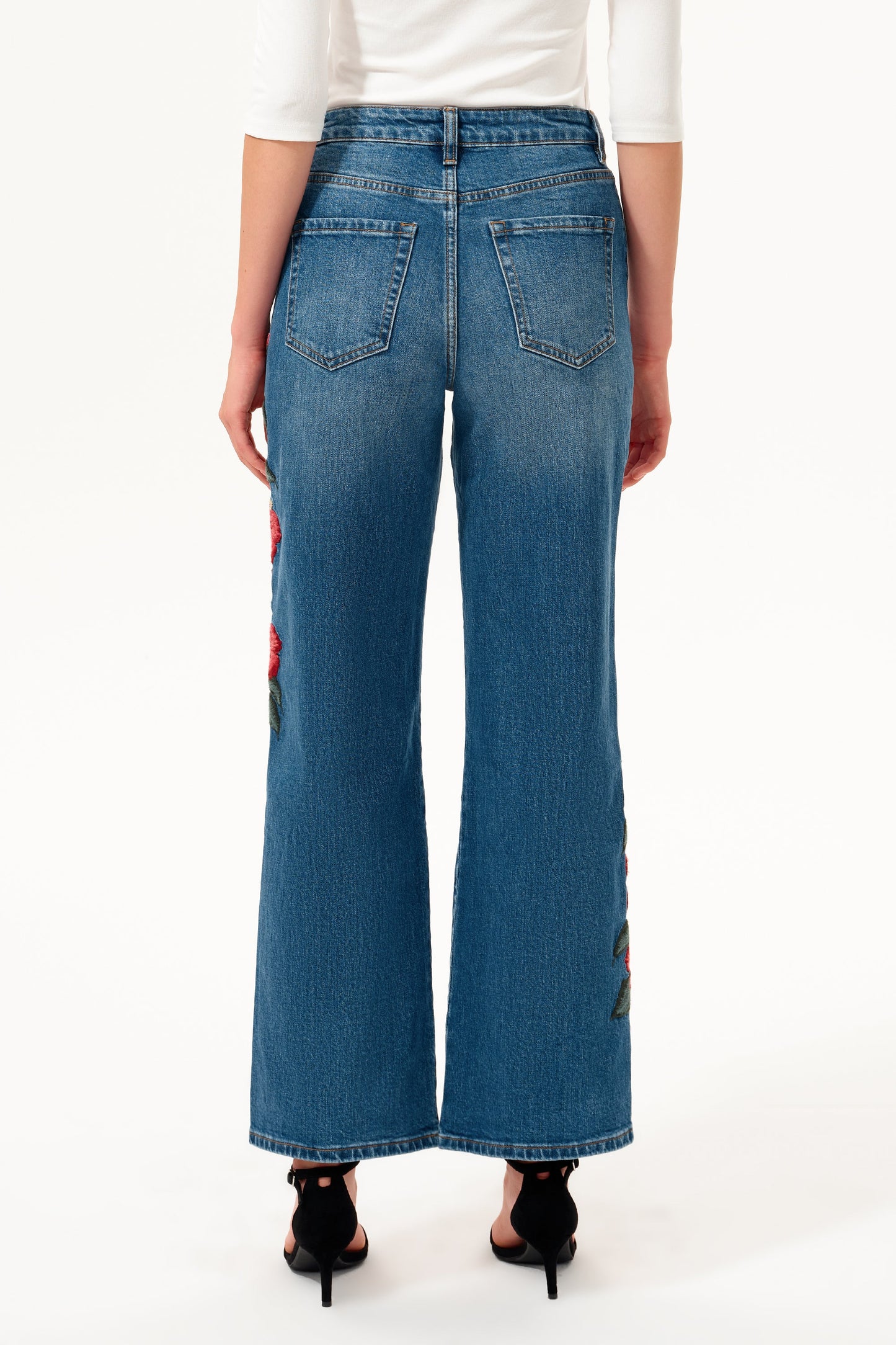 Bayeas Paris Embroidered High Rise Straight Leg Jeans